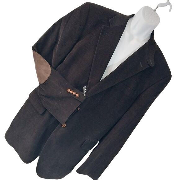 LAUREN BY RALPH LAUREN! LUXE BLACK FINE WALE CORDUROY ELBOW PATCH JACKET! SZ 46R - Picture 1 of 11